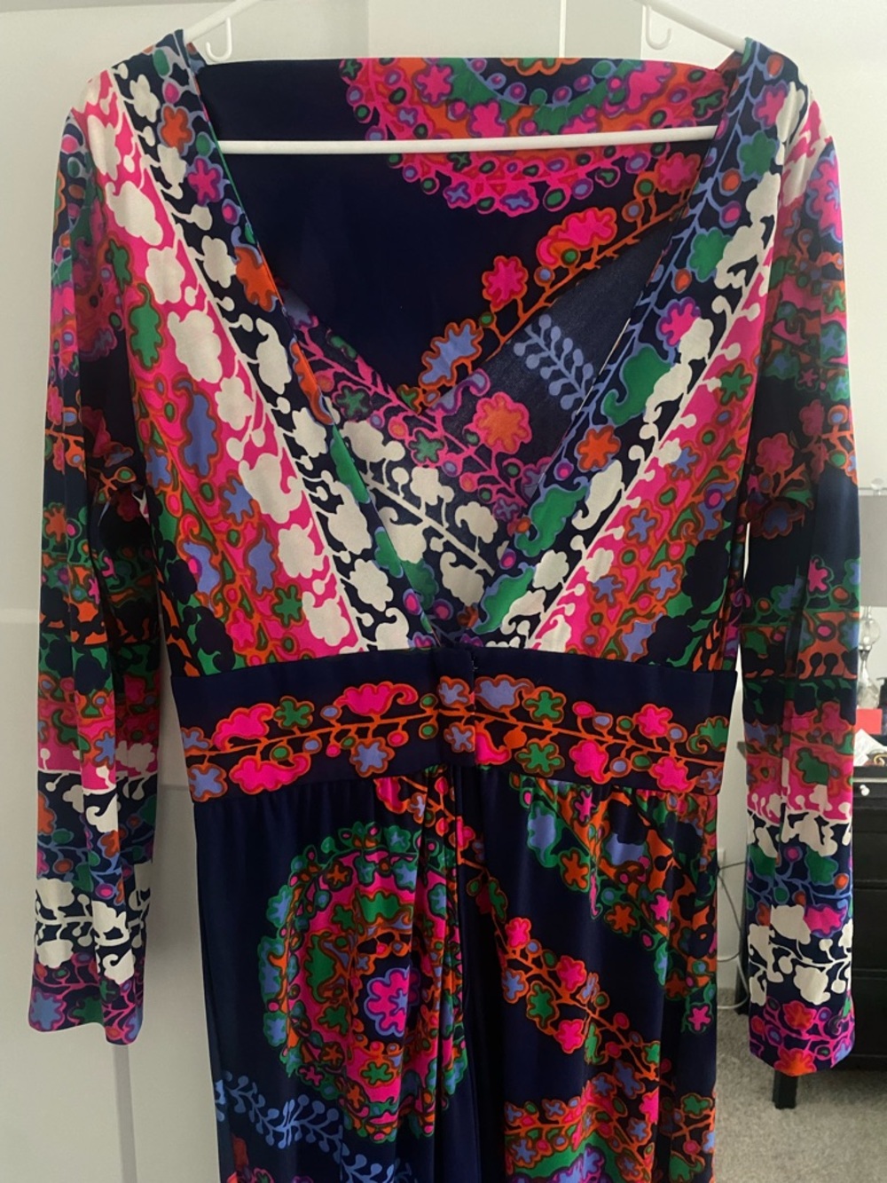 Vintage 70s Floral Maxi Dress psychedelic hippie neon